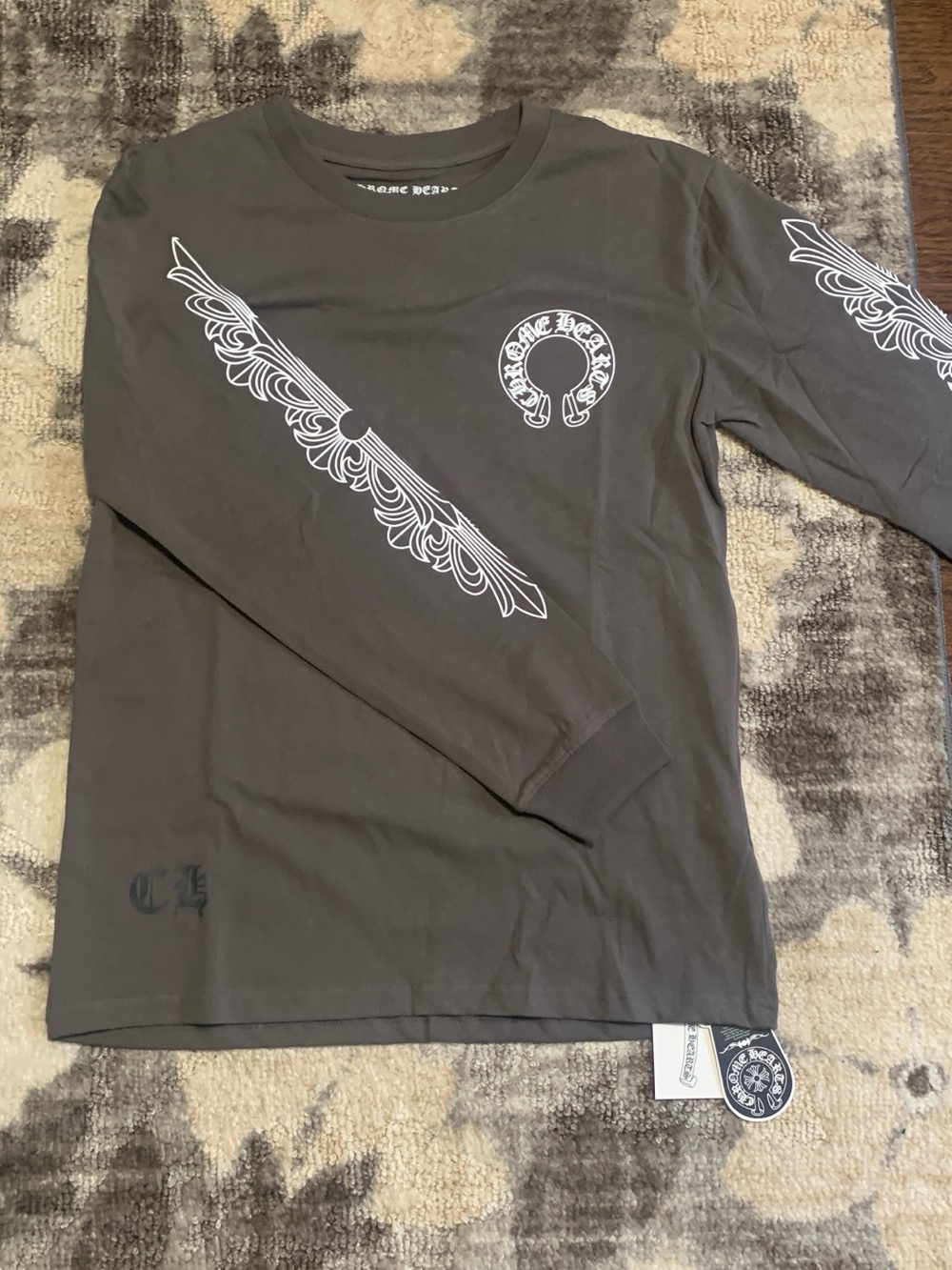 Chrome Hearts Long Sleeve Graphic Tee - Charcoal with White Print